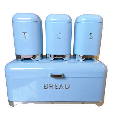Continental Homeware Smeg Bread Bin with 3 Pieces Canisters - Shiny Blue