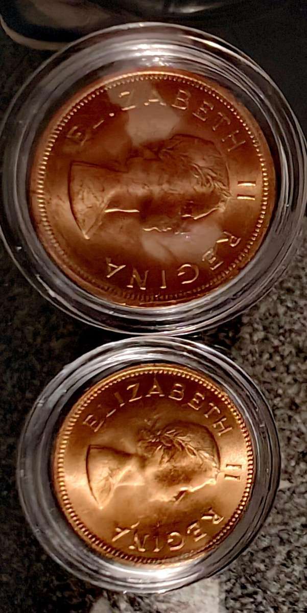 2x 1960 South Africa 1d & ½d Bronze Coins  Queen Elizabeth II  BU Condition  R150