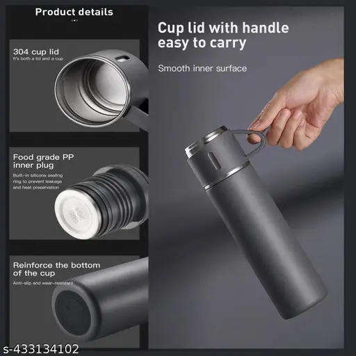500ml Stainless Steel Vacuum Flask Gift Set with 3 Mugs