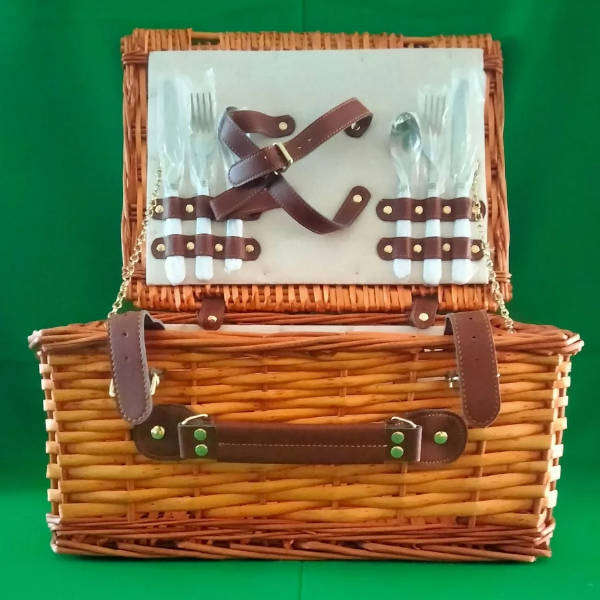 Woven Wicker Picnic Basket for 2 People  Never Used