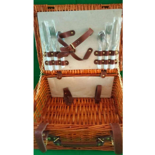 Woven Wicker Picnic Basket for 2 People  Never Used