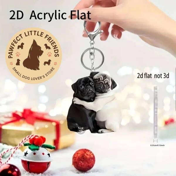 Pug dog keychain - double sided acrylic