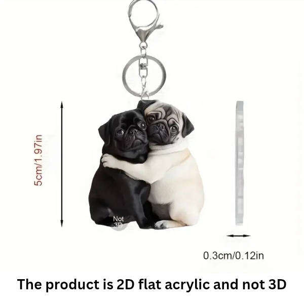 Pug dog keychain - double sided acrylic