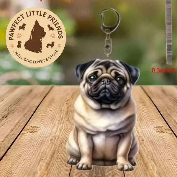 Pug dog keychain - double sided acrylic