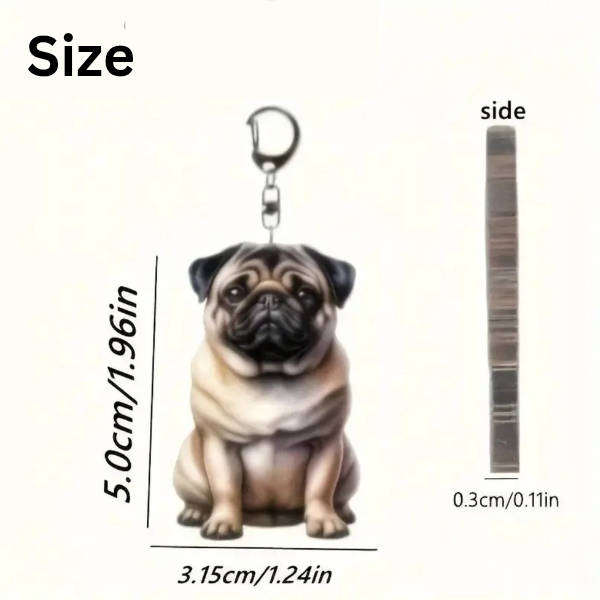 Pug dog keychain - double sided acrylic