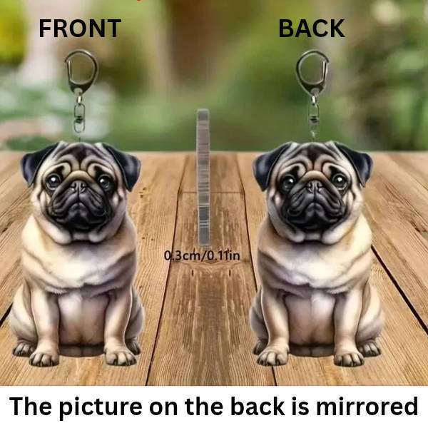 Pug dog keychain - double sided acrylic