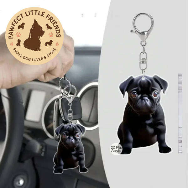 Pug dog keychain - double sided acrylic