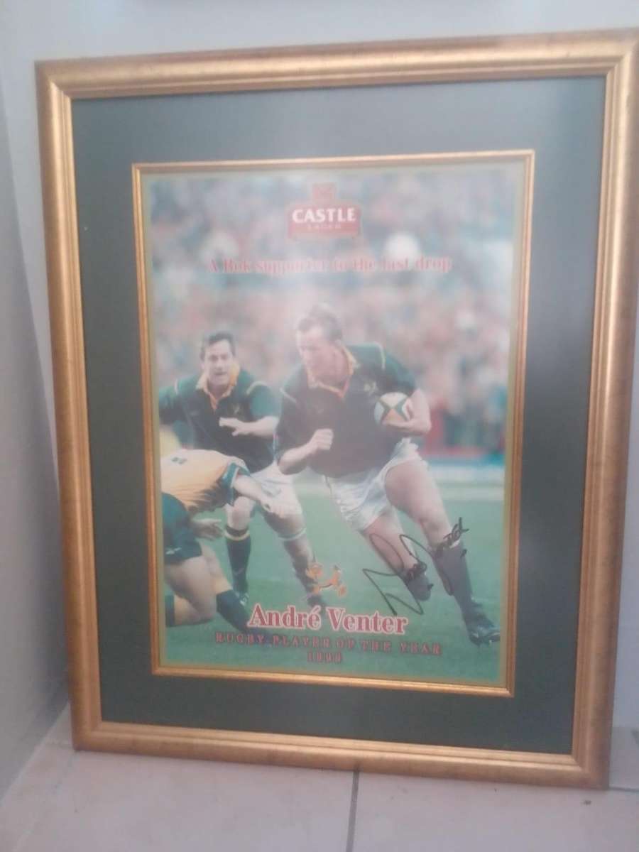 André Venter  Rugby Player of the Year 1999  Signed Framed Poster