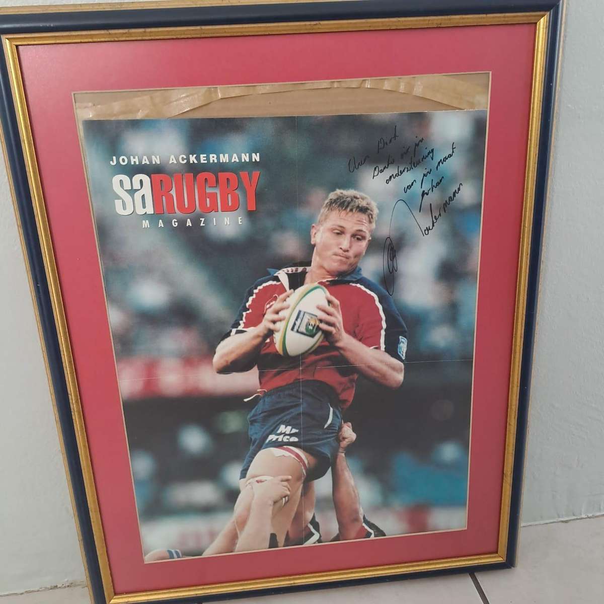 Framed Johan Ackermann Signed SA Rugby Magazine Cover