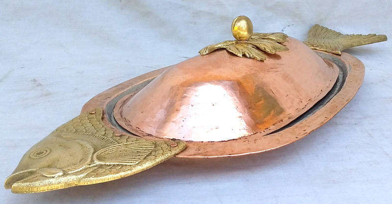 Vintage Brass and hand Hammered Copper Turkish made Fish Serving dish