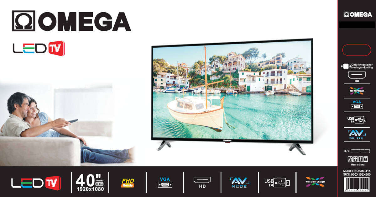 Omega 40" Full HD Non-Smart TV Wide Color Changer HDMI / USB / AV Mode