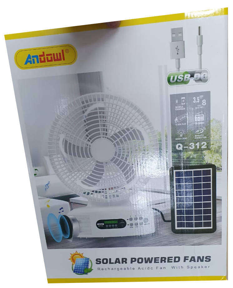 Fan - Solar Powered Rechargeable Fan with Speakers and LED Light