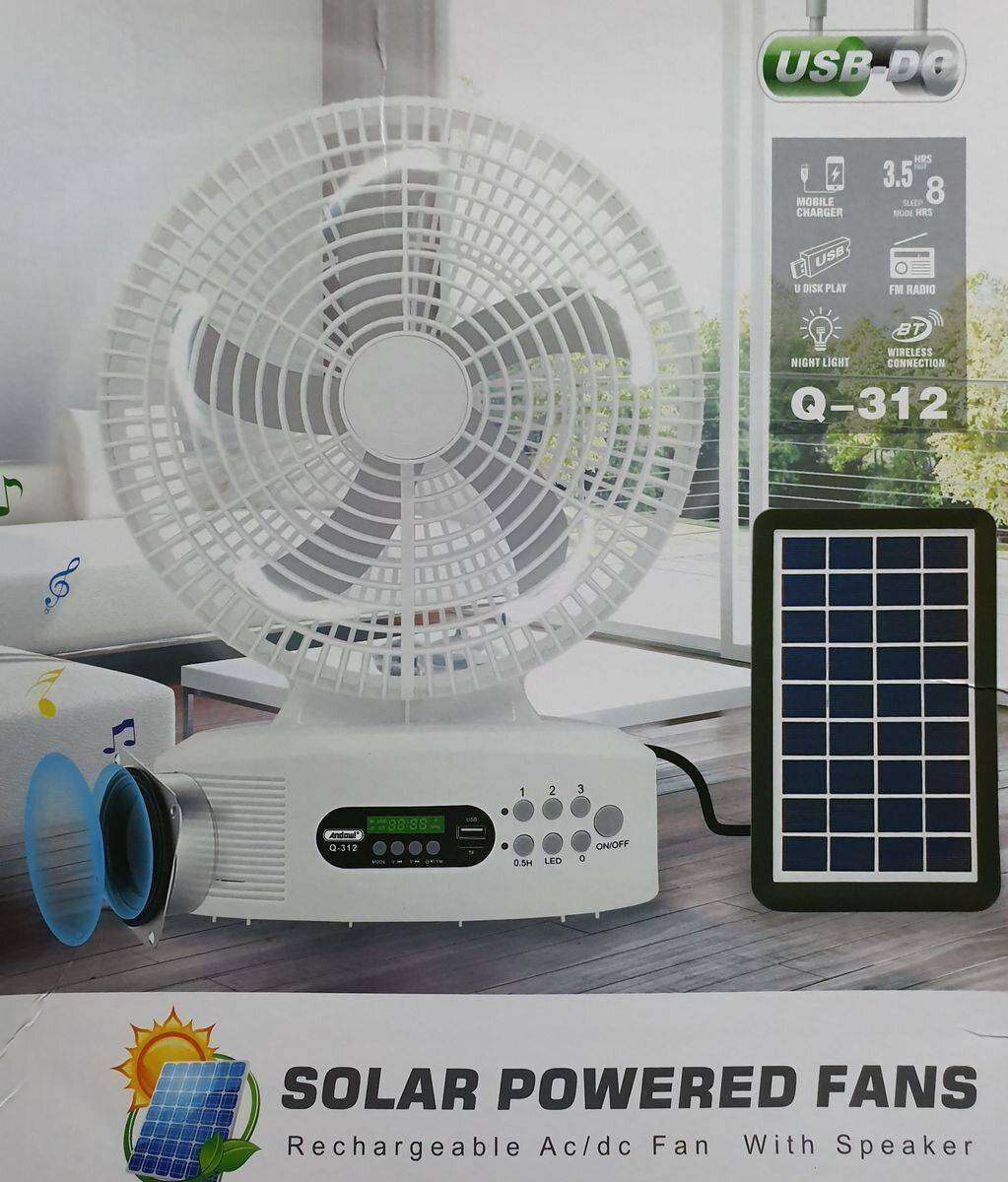 Fan - Solar Powered Rechargeable Fan with Speakers and LED Light