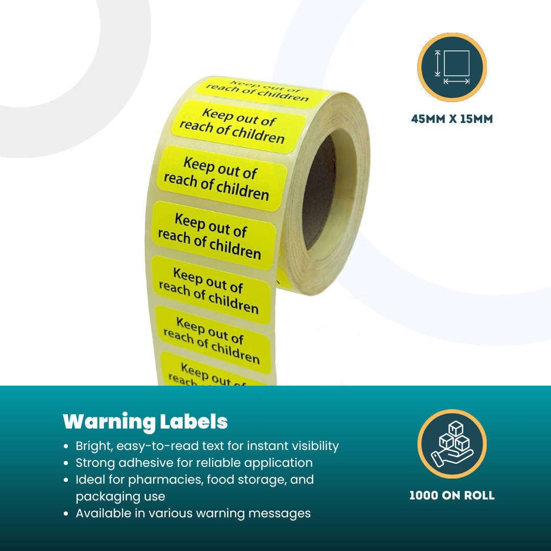 Keep Out Of Reach Children Warning Label (3 x 1000's)