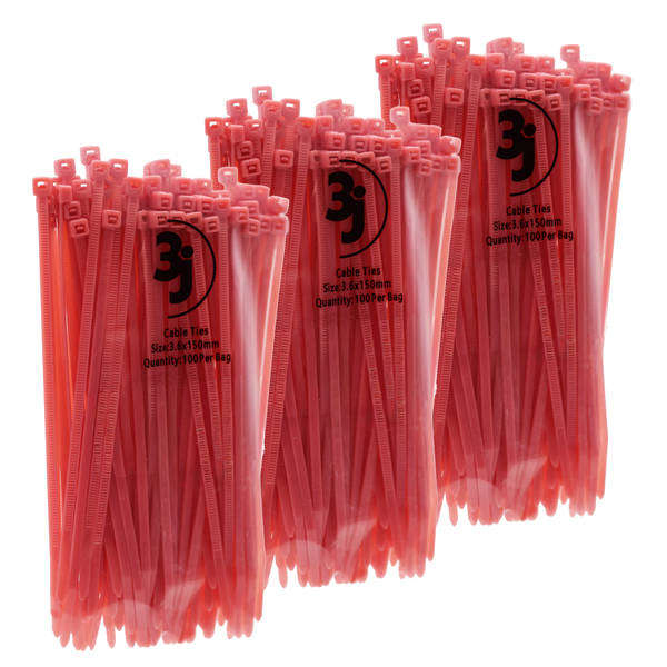 Cable Ties 3.6 x 150mm Pink (Pack of 3)(100's)