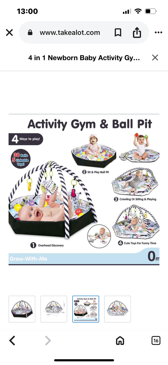 4 in 1 Newborn Baby Activity Gym Play Mat And Ball Pit - Black/White