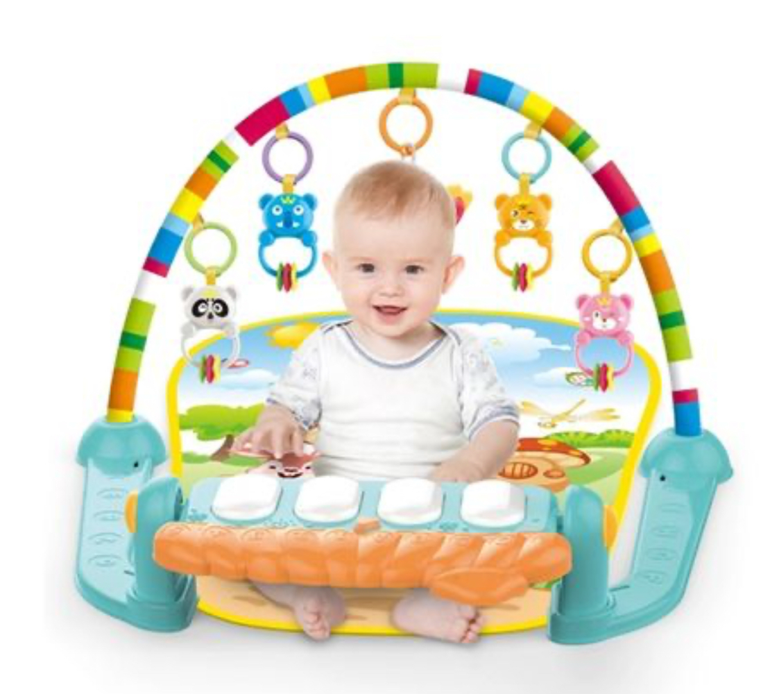 Baby Musical Piano Fitness Rack Gym Play Mat With Rattle Toys - green
