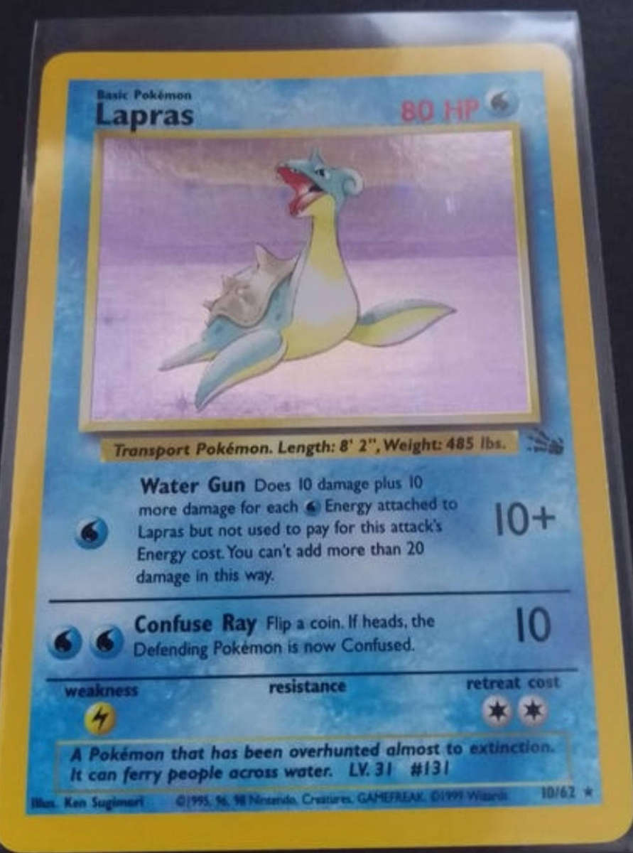 Pokémon Lapras Holo #10/62 (Fossil Set)  Rare Vintage Card  Excellent / Near Mint