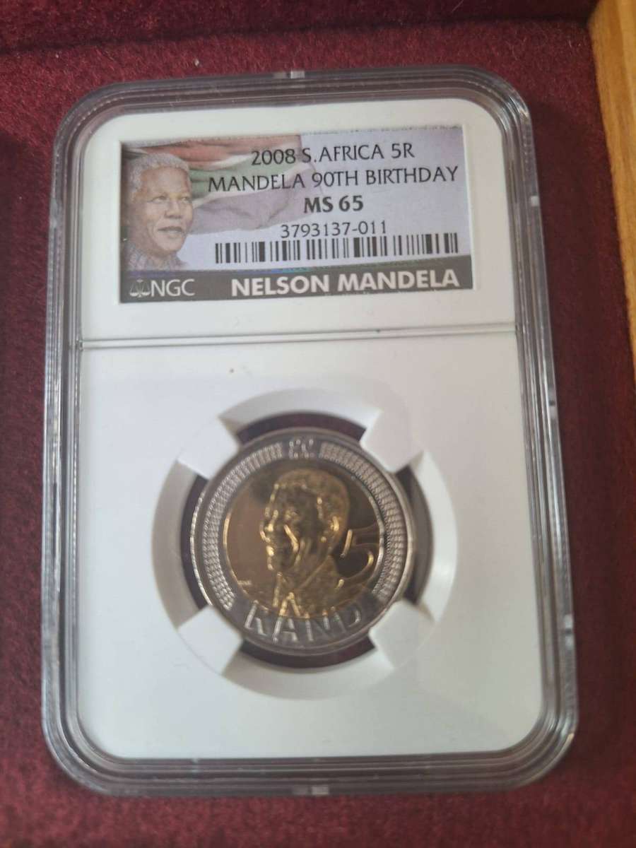 3 x 2008 RSA R5 - MANDELA 90th Birthday - NGC GRADED MS 65/66/673 x 2008 RSA R5 -  NELSON MANDELA