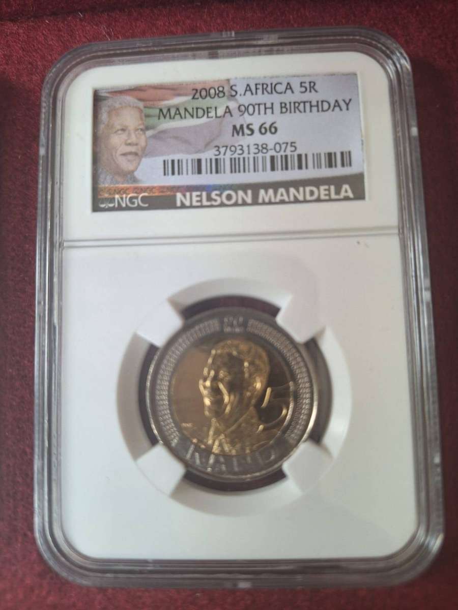 3 x 2008 RSA R5 - MANDELA 90th Birthday - NGC GRADED MS 65/66/673 x 2008 RSA R5 -  NELSON MANDELA