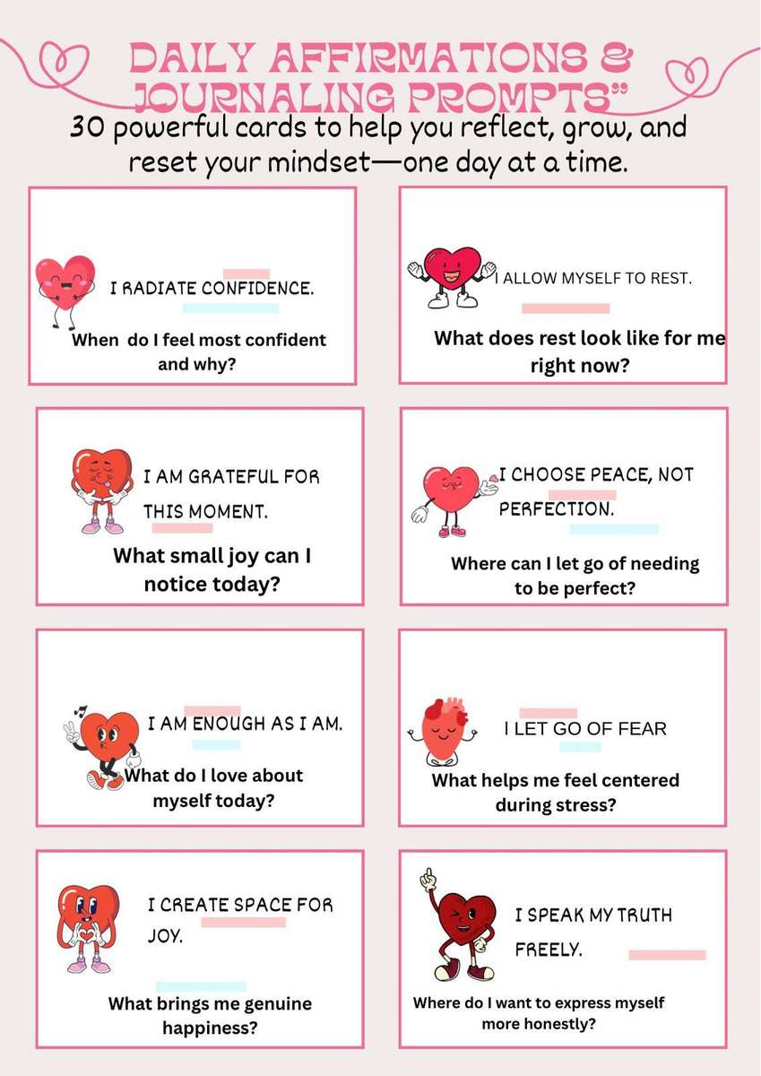 30-Day Affirmation Cards with Journal Prompts  Printable PDF (30 Cards)