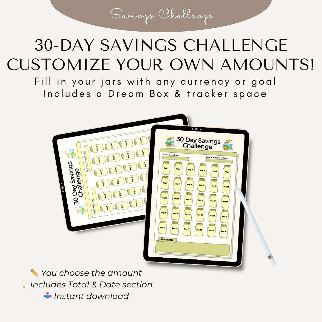 30-Day Savings Challenge  Printable PDF Money Tracker