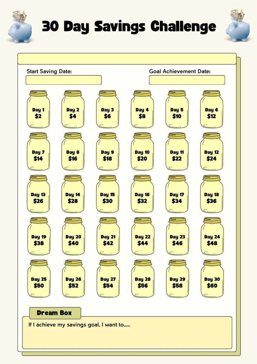 30-Day Savings Challenge  Printable PDF Money Tracker