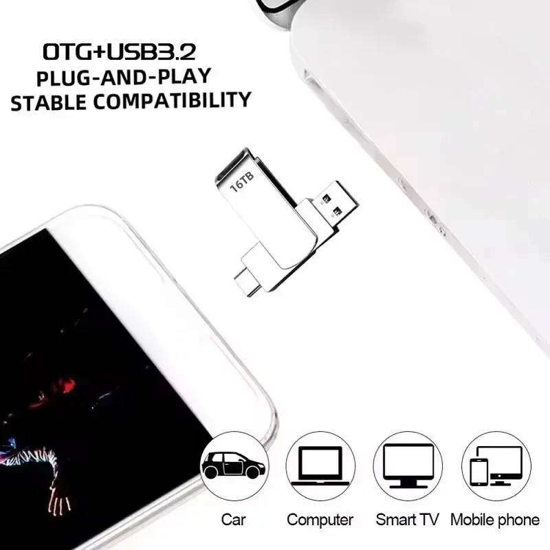 USB 3.2 Flash Drive Silver 2TB Thumb U Disk Memory Stick Pen Drive for PC Laptop