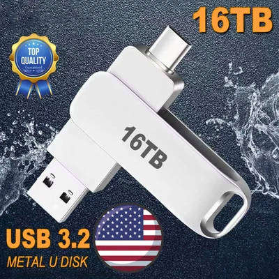USB 3.2 Flash Drive Silver 2TB Thumb U Disk Memory Stick Pen Drive for PC Laptop