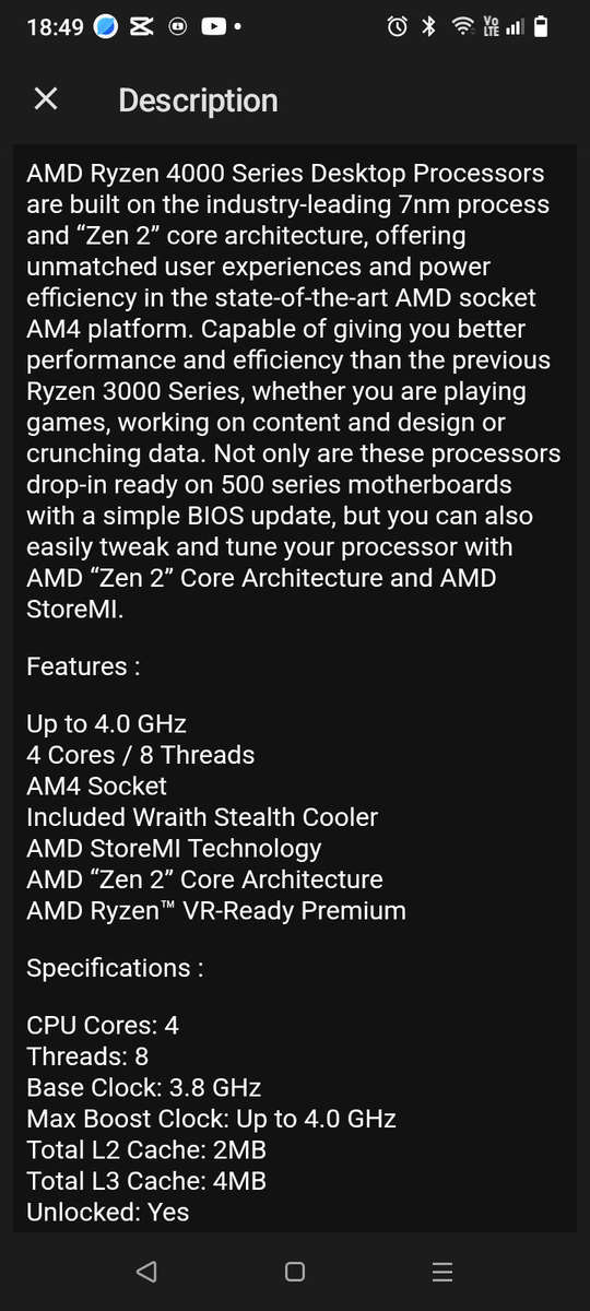 AMD Ryzen 3 4100 4-Core 3.8GHz CPU Processor