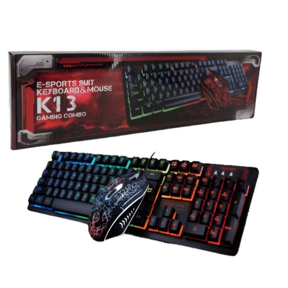 K13 Keyboard Mouse Combo Rainbow Backlit Multimedia Ergonomic Usb Gaming Keyboard