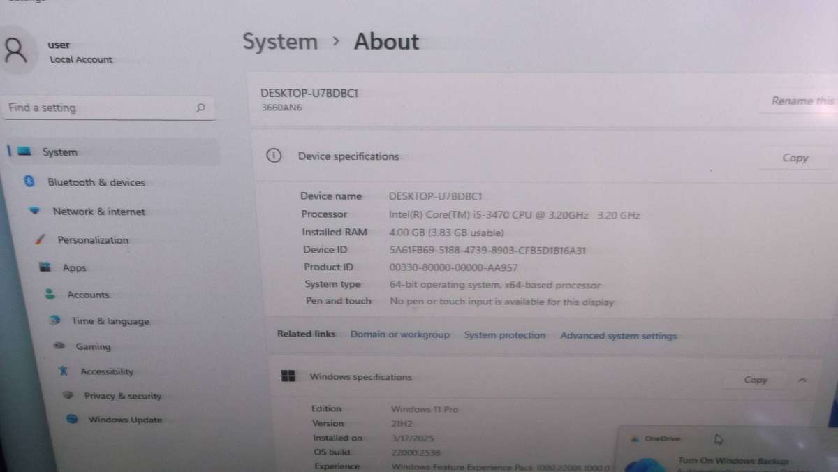 Lenovo i5 3rd Gen Desktop PC with 128GB SSD Drive