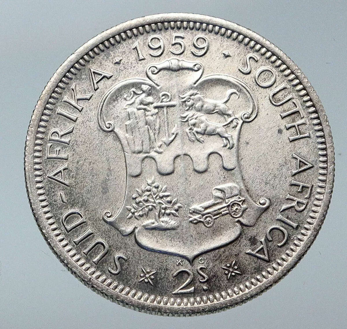2 Shilling - 1959 South Africa Old Queen Elizabeth II VINTAGE Silver