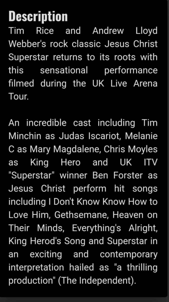 Jesus Christ Superstar Live Arena Tour DVD