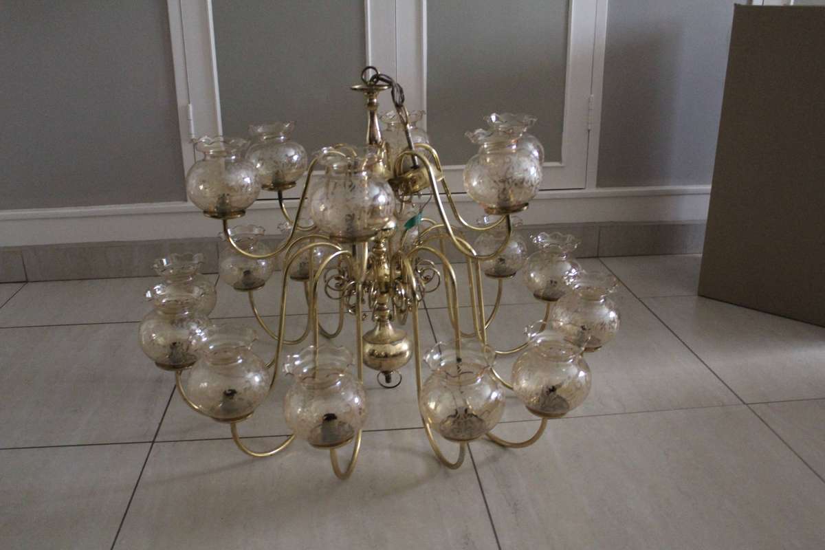 Brass Chandelier 18 Light 2 x Tier dated 1970
