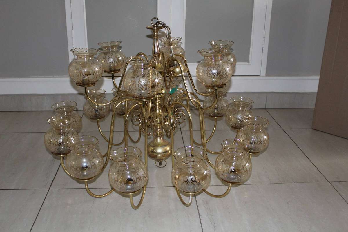 Brass Chandelier 18 Light 2 x Tier dated 1970