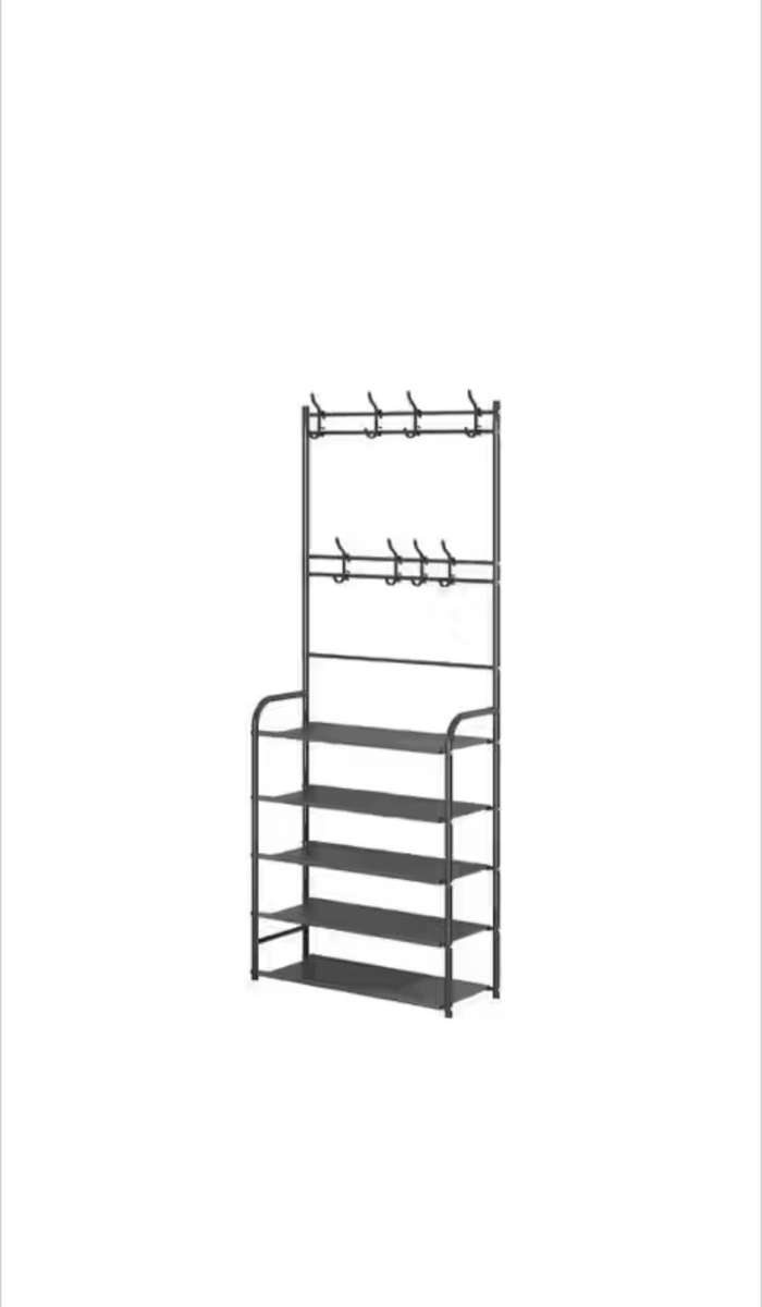 Multi-functional 5-Tier Coat & Shoe Shelf Rack Organizer with Hooks