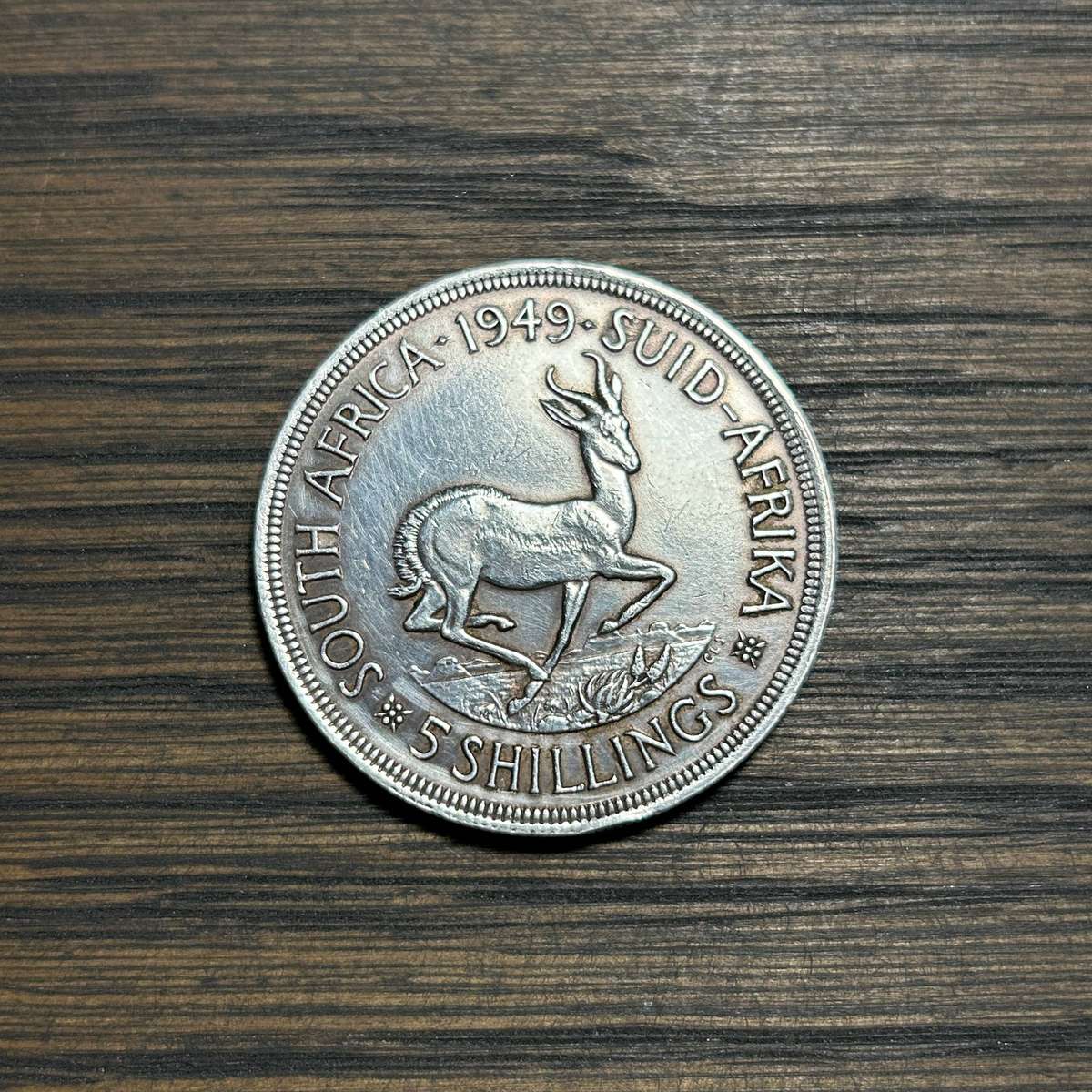 1949 South Africa 5 Shillings - Weight 28.28g Silver 0.800 - Capsule Included