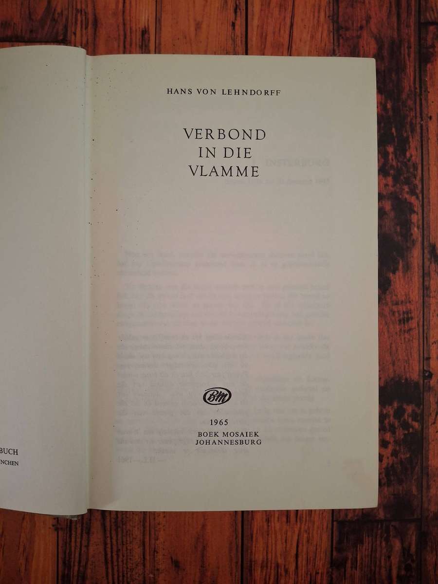 VERBOND IN DIE VLAMME- HANS VON LEHNDORFF