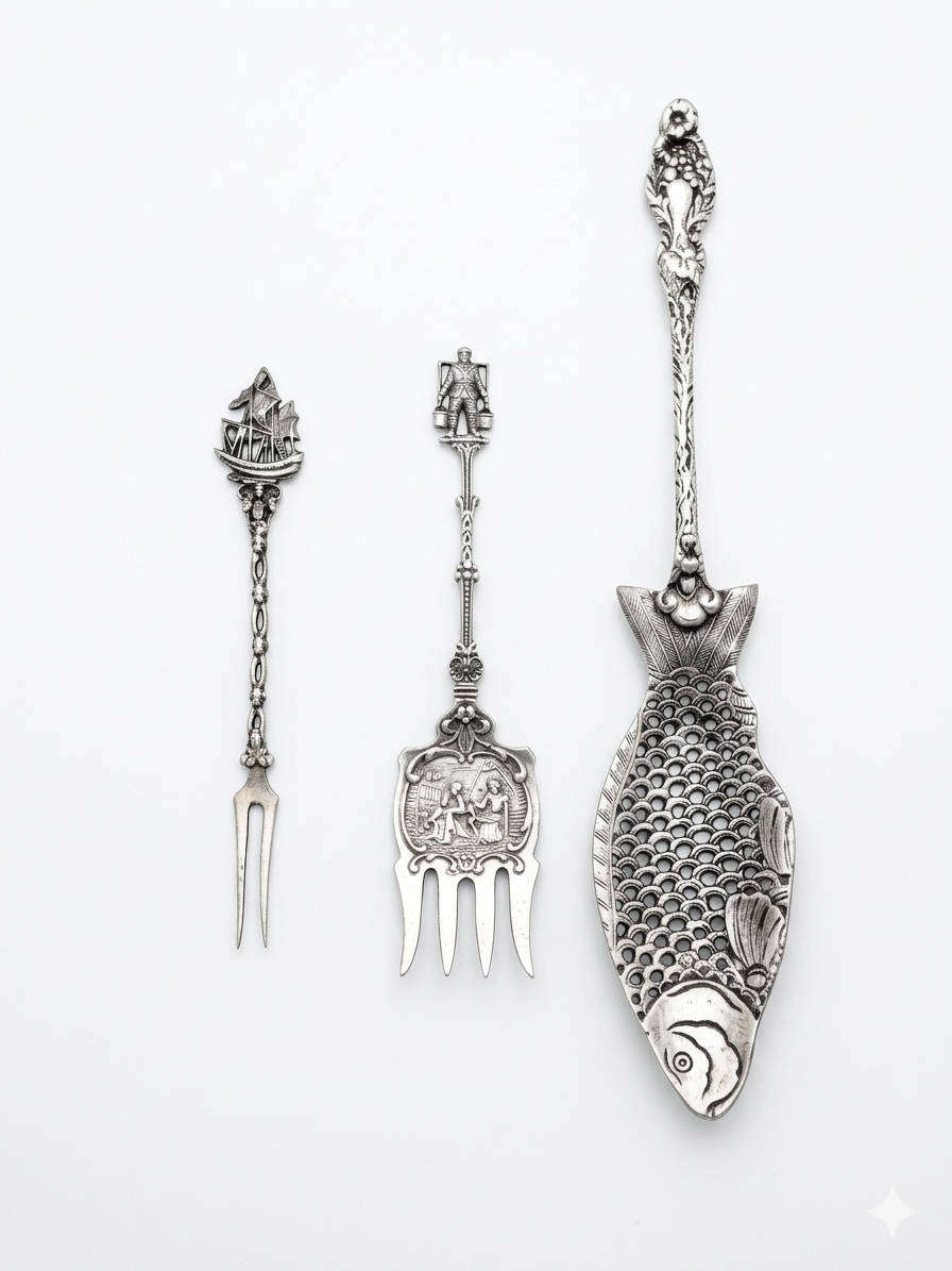 3 Pieces of Highly detailed Silver Plated Dutch Spoon / Fork / Cake server in excellent condition