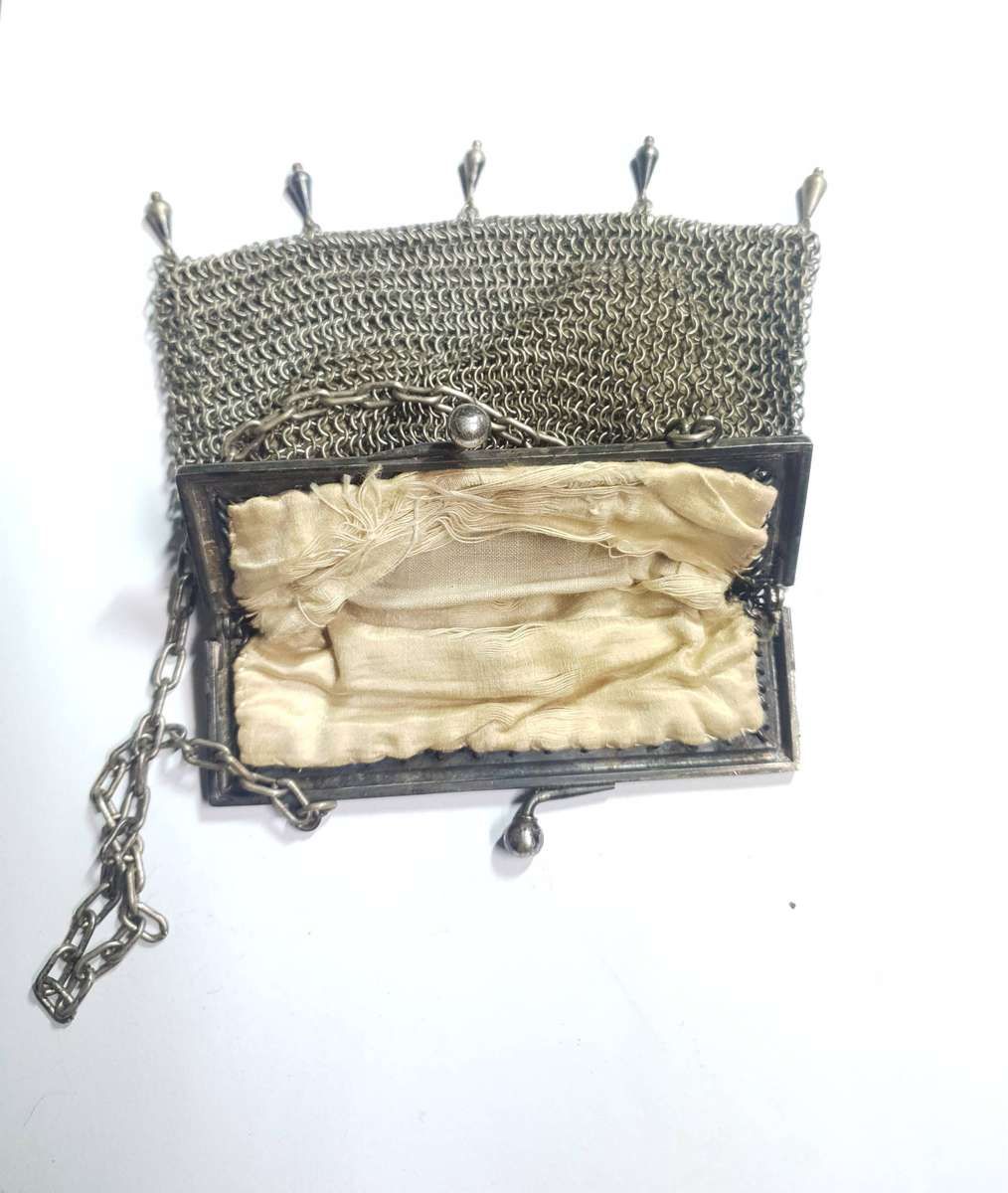 Antique Collectable German Silver plated Chain Mill Mesh Ladies Coin Purse