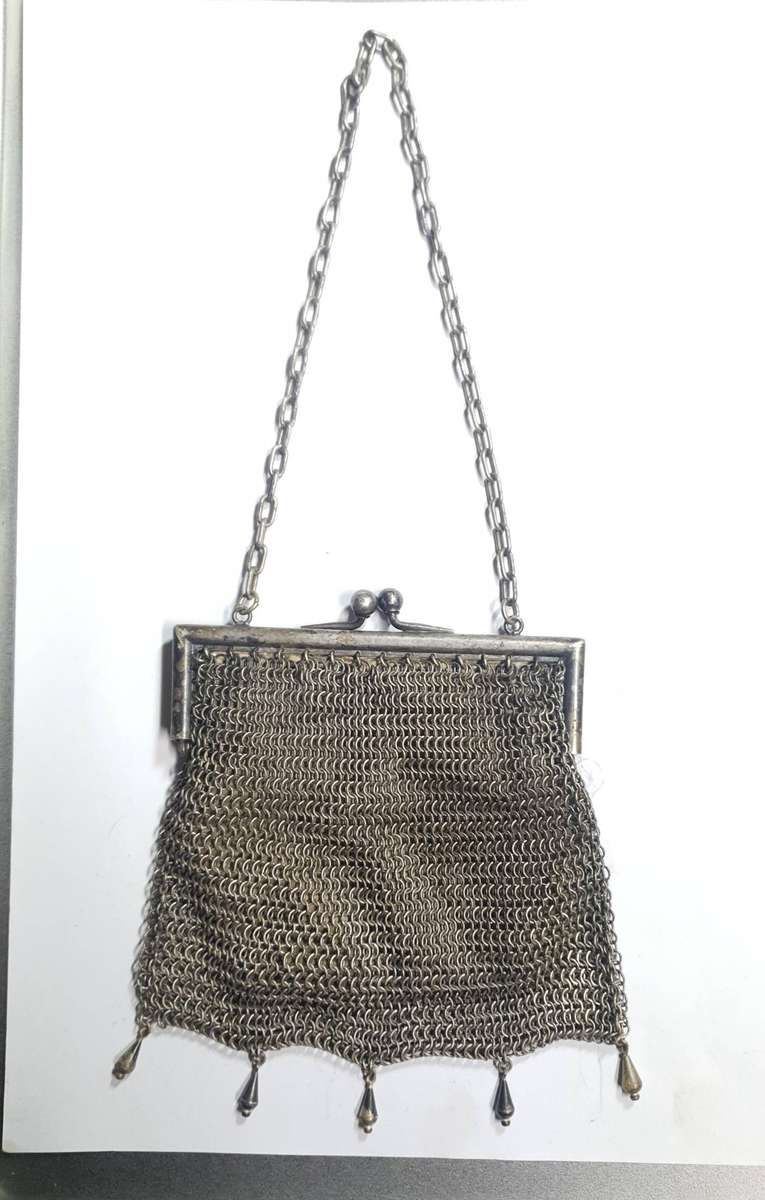 Antique Collectable German Silver plated Chain Mill Mesh Ladies Coin Purse