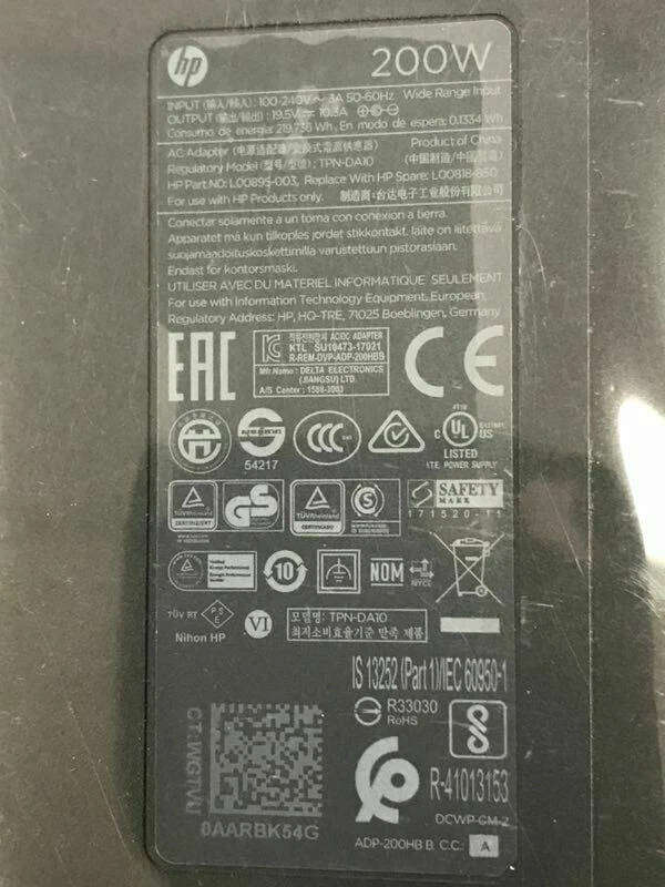HP 200W ZBook Fury Create Studio 15 17 G4 G5 G6 G7 G8 Adapter  Grade A, Cleaned, Fully Tested!