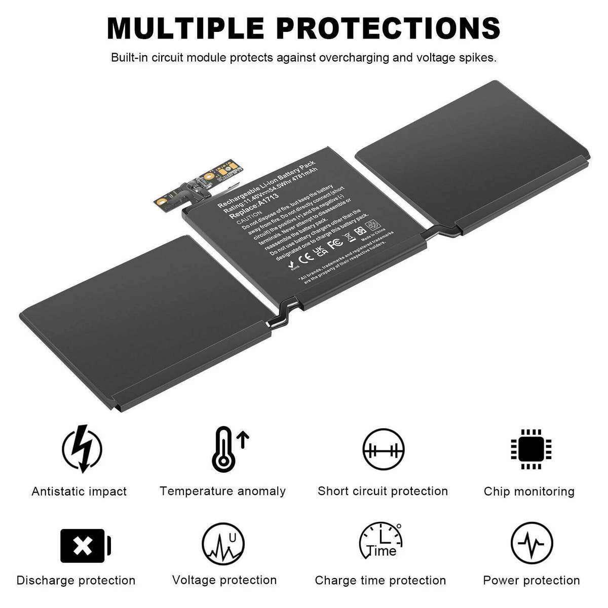 Battery for MacBook Pro 13" (A1708 / A1713 / A2159 / A2289 / A2338 / A2171)  Late 2016 to 2020