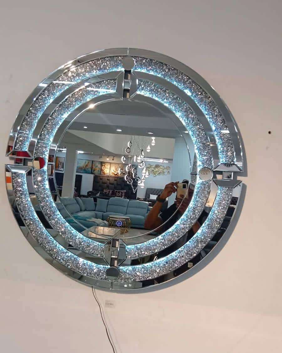 LED Wall Glass Mirror 95cm Diameter - Modern Home Decor