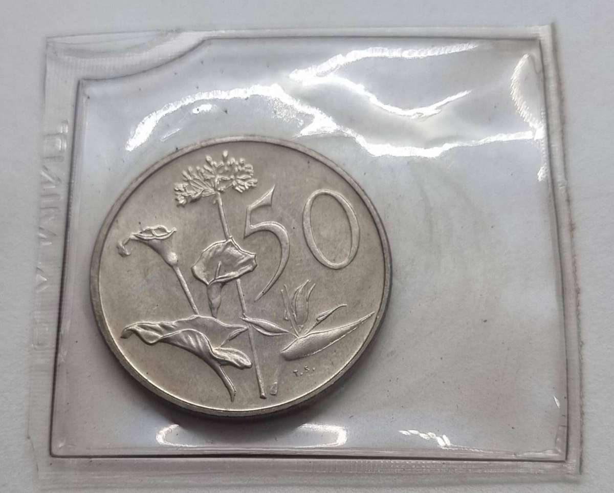 Vintage Uncirculated South African 50 cent coin, 1975