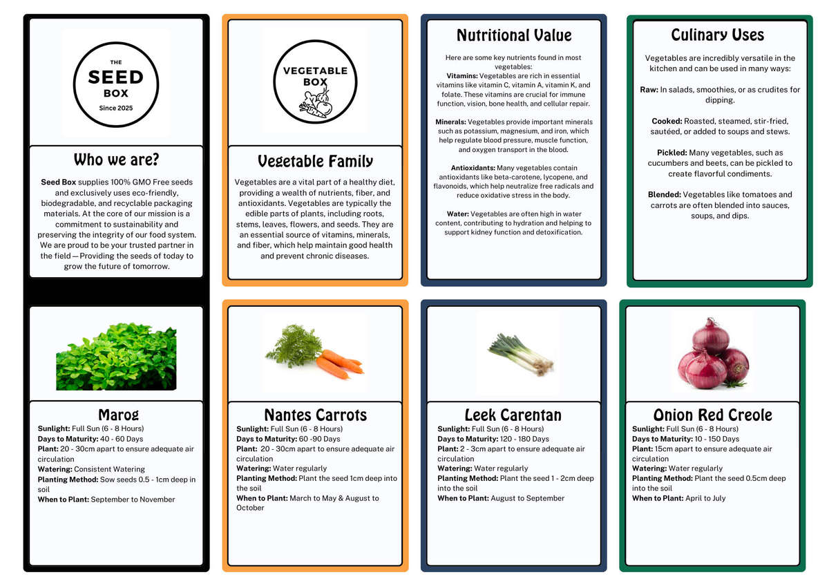 Vegetable Seed Box, 3 120 GMO-free seeds, 24 Vegetable varieties