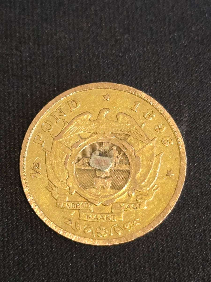 1896 ZAR Half Pond gold coin - damaged