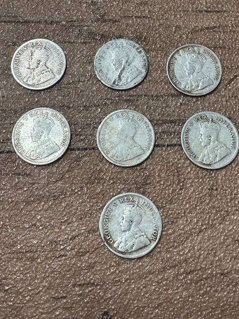 S A UNION THREE PENCE  TICKY SILVER YEAR 1926-27-29-30-33-36-27 TOTAL SEVEN