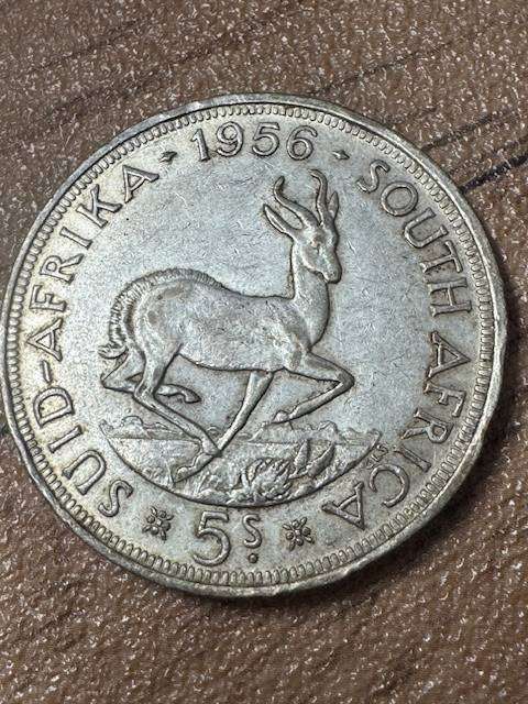 S.A.UNION FIVE SHILLINGS  1956 SILVER